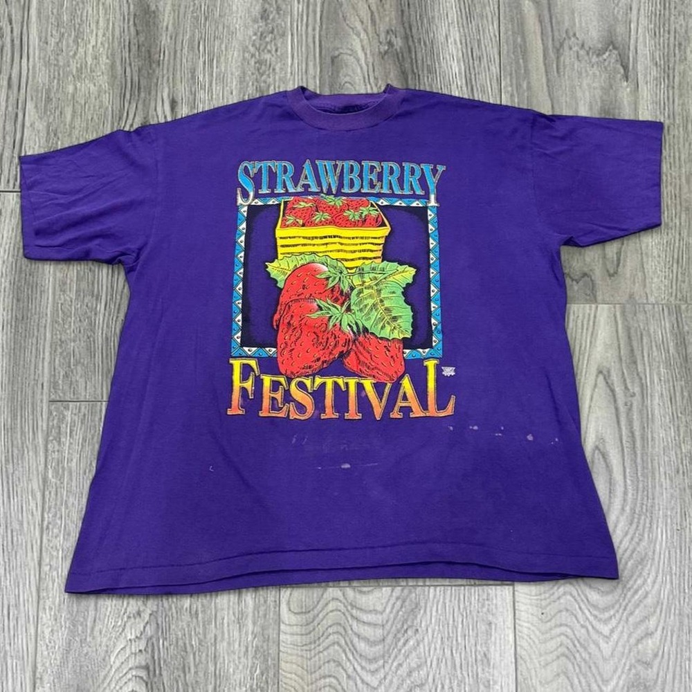 Vintage 90s Strawberry Festival T Shirt XL Purple Single Stitch USA Made